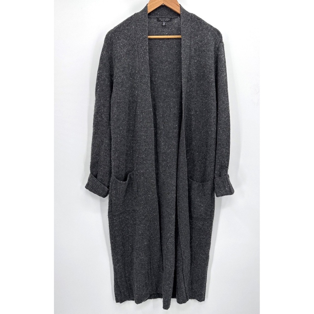 Saks Fifth Avenue Womens 100% Cashmere Long Open Duster Cardigan Gray Large